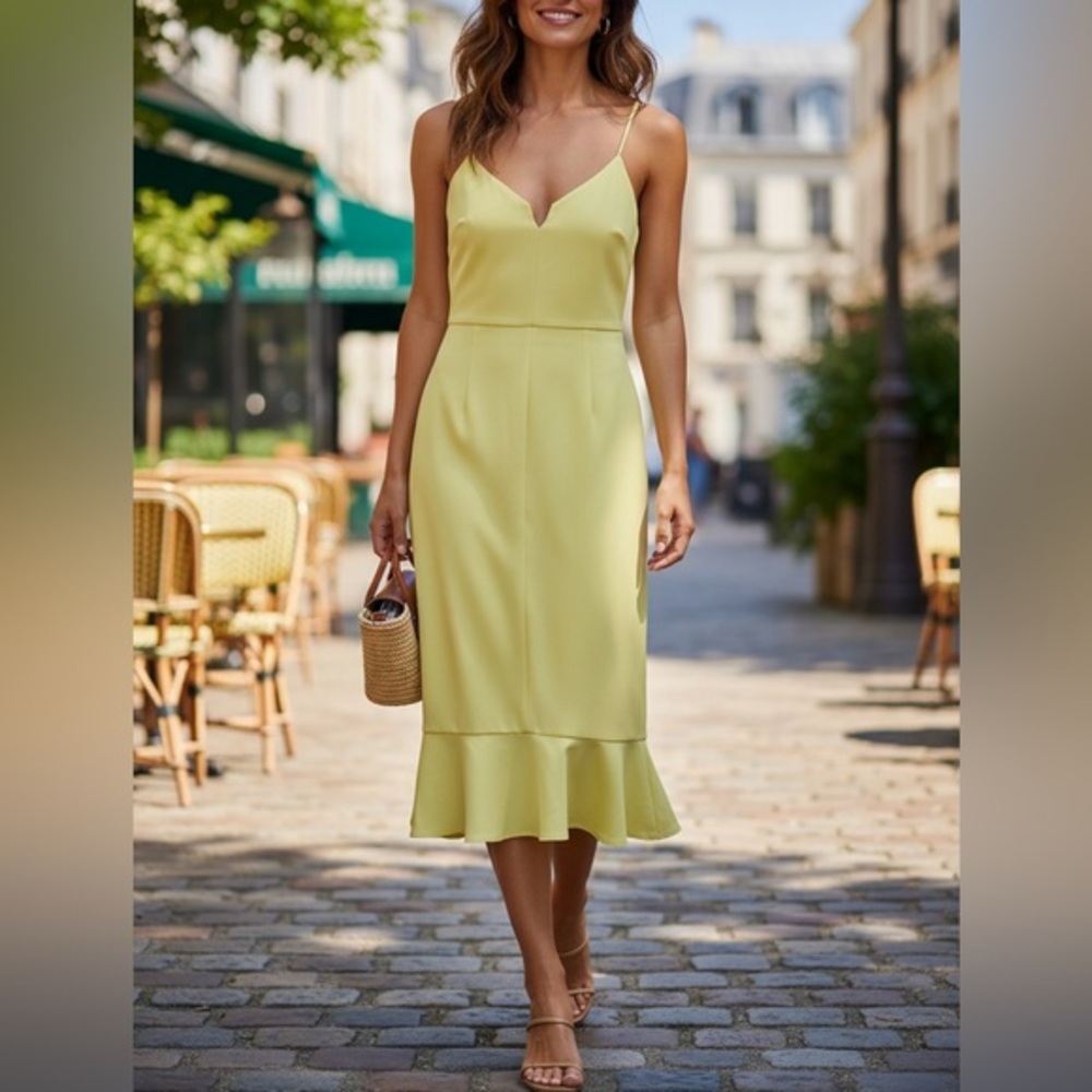 Bardot Martini Ruffled Hem Midi Dress in Limoncello Size 12/XL